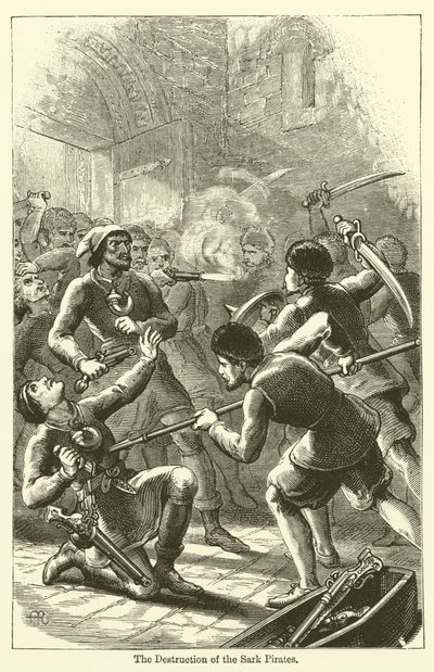 Sark-piraternes ødelæggelse (gravering) af English School