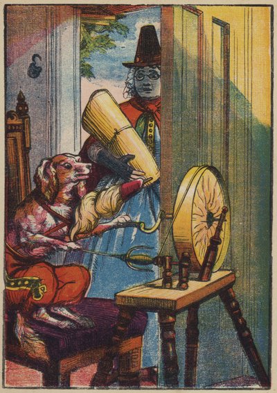 Hunden, der spinder (farvelitografi) af English School