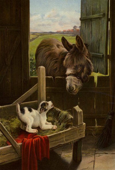 Hunden i krybben (farvelitografi) af English School