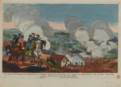 Hertugen af York (1763-1827) besejrede franskmændene nær Cateau den 26. april 1794 fra et sæt syvårskrigsscener udgivet af F. West, 1834 af English School