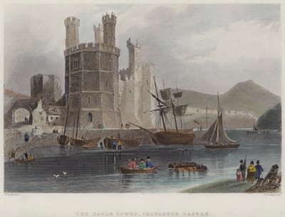 The Eagle Tower, Carnarvon Castle (farvet gravering) af English School