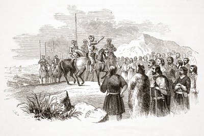 Jarlen af Richmond taler til de walisiske høvdinge i Milford Haven, pub. 1800-tallet (stålgravering) af English School