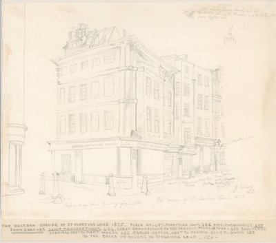 Det østlige hjørne af St Martins Lane, London, 1825 af English School