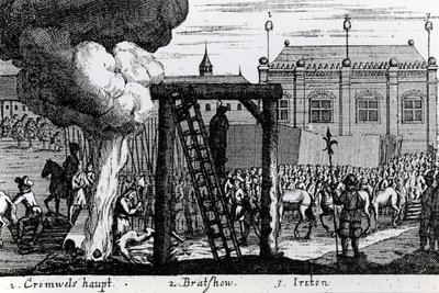Henrettelsen af Oliver Cromwell, John Bradshaw og Henry Ireton, ca. 1661 af English School