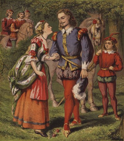 Feen ved springvandet, eller de to piger (farve litho) af English School