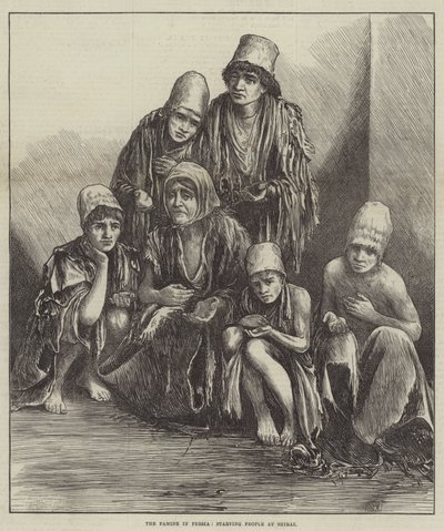 Hungersnøden i Persien, udsultede mennesker ved Shiraz (gravering) af English School