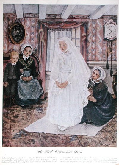 Første kommunionskjole, ca. 1930 (farvelitografi) af English School