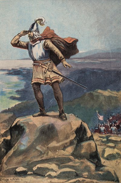 Det første syn af Stillehavet (farve litho) af English School