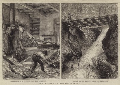 Die Überschwemmungen in Monmouthshire (Gravur) von English School