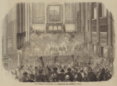 Alexander von Humboldts begravelse i katedralen, Berlin (gravering) af English School