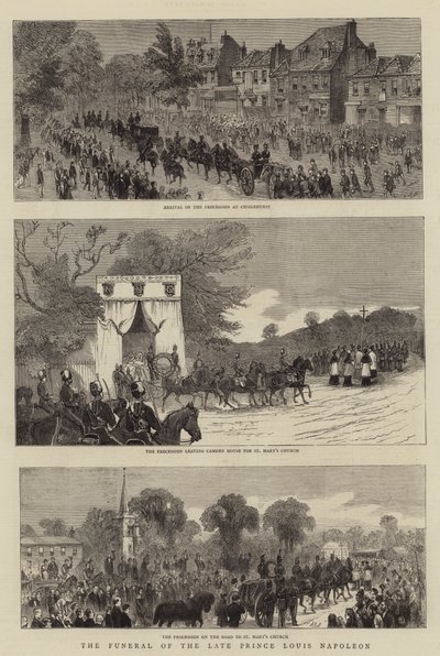 Begravelsen af den afdøde prins Louis Napoleon (stik) af English School