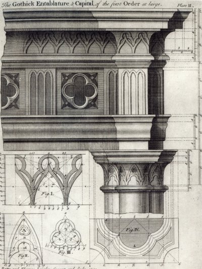 Den gotiske entablatur og hovedstad for den første orden i almindelighed, 1741 af English School