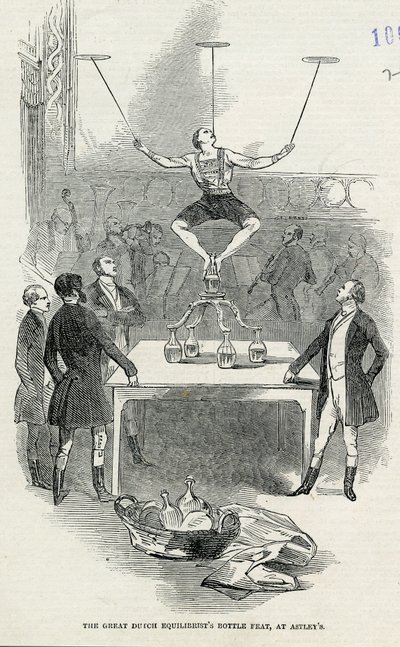 The Great Dutch Equilibrists Bottle Feat at Astleys, illustration taget fra den illustrerede London News, 1846 af English School