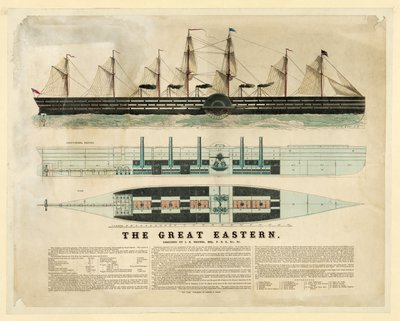 The Great Eastern, pub. C. 1859 (håndfarvet gravering) af English School