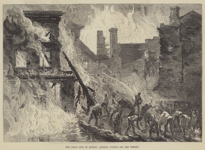 The Great Fire i Dublin, Sappers skærer whiskyen af (gravering) af English School