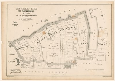 Plan des Großen Feuers in Southwark von English School