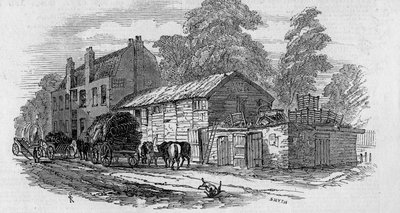 Half-Way House mellem Knightsbridge og Kensington, indgraveret af Frederick James Smyth, 1848 af English School