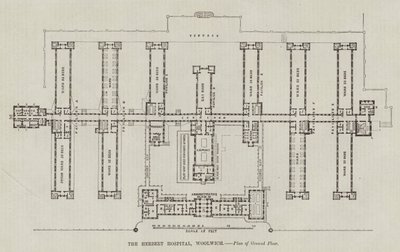 The Herbert Hospital, Woolwich, Plan over stueetagen (gravering) af English School