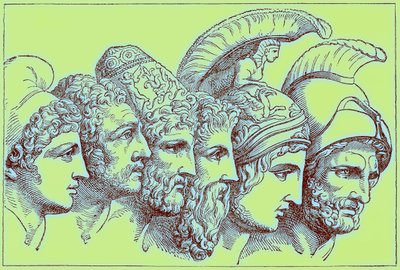 The Heroes of the Trojan War: Paris, Diomedes, Odysseus, Nestor, Achilles, Agamemnon, illustration fra The Illustrated History of the World, udgivet ca. 1880 (digitalt forbedret billede) af English School