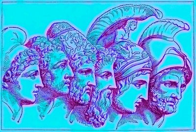 The Heroes of the Trojan War: Paris, Diomedes, Odysseus, Nestor, Achilles, Agamemnon, illustration fra The Illustrated History of the World, udgivet ca. 1880 (digitalt forbedret billede) af English School