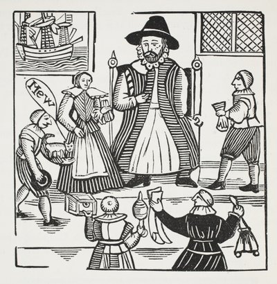 Historien om Sir Richard Whittington, tre gange overborgmester i London, illustration fra Chap-books of the Eighteenth Century af John Ashton, pub. 1882 af English School