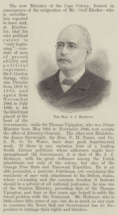 Den ærede J J Hofmeyr (gravering) af English School