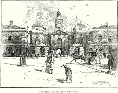 The Horse Guards, set fra Whitehall (kobberstik) af English School