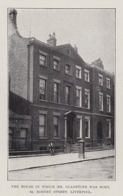 Huset, hvori Mr Gladstone blev født, 62, Rodney Street, Liverpool (gravering) af English School