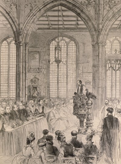 Underhuset deltager i jubilæumsgudstjenesten i St. Margarets Church, Westminster, fra The Illustrated London News, 28. maj 1887 af English School
