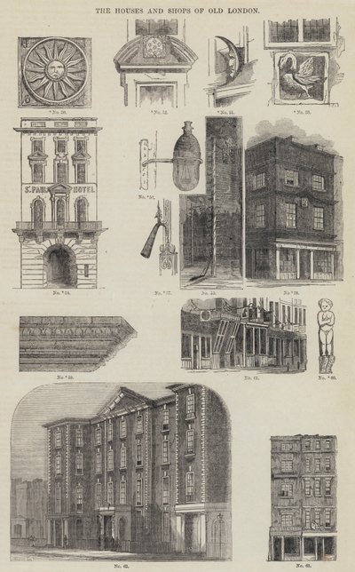 Husene og butikkerne i Old London (gravering) af English School