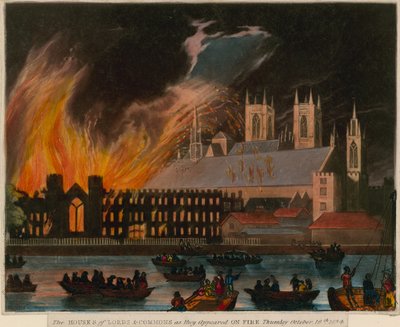 Houses of Lords and Commons, som de så ud i brand, 16. oktober 1834 af English School
