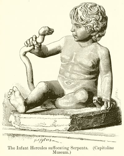 Spædbarnet Hercules kvælende slanger. (Capitoline Museum) af English School