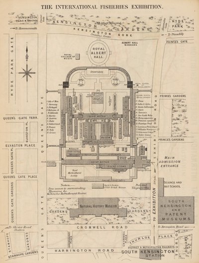 Den internationale fiskeriudstilling, London, 1883 af English School