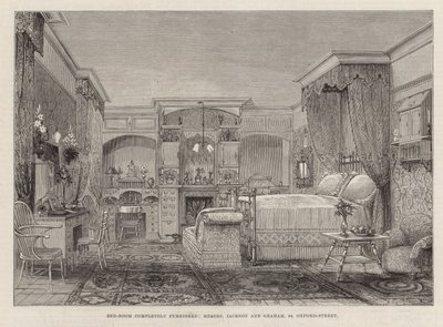 Den internationale sundhedsudstilling: Soveværelse fuldt møbleret af English School