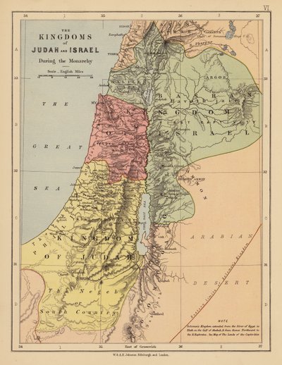 Kongerigerne Juda og Israel under monarkiet (farvelitografi) af English School