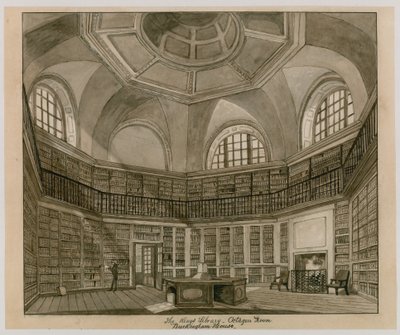 The Kings Library, Octagon Room, Buckingham Palace (wc på papir) af English School