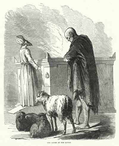 Den spedalske ved alteret (gravering) af English School