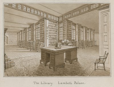 The Library, Lambeth Palace, London (wc på papir) af English School