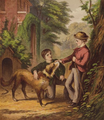 Den lille hund Trusty (farvelitografi) af English School
