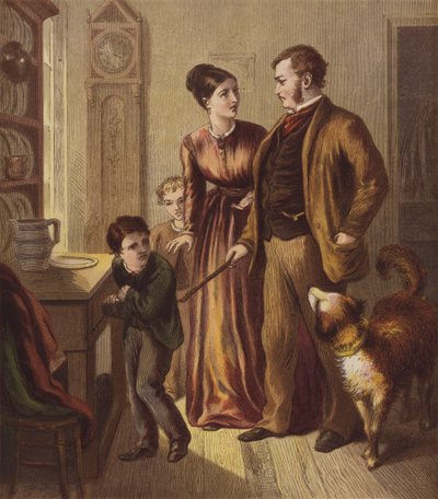 Den lille hund Trusty (farvelitografi) af English School