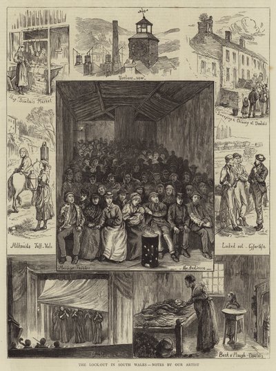 The Lock-Out in South Wales, noter af vores kunstner (gravering) af English School
