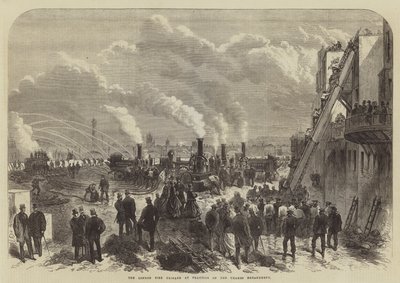 London Fire Brigade ved Practice on Themsen Embankment (gravering) af English School