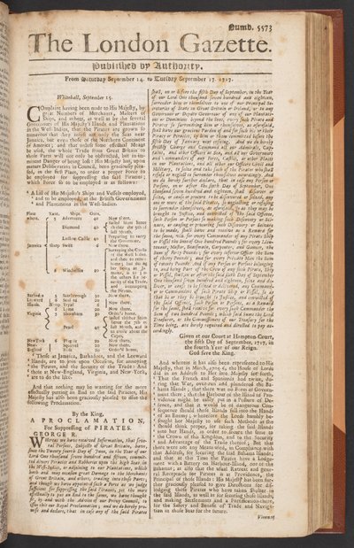 London Gazette, nummer 5573, side 1 af English School