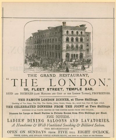 The London, restaurant, 191 Fleet Street, Temple Bar af English School