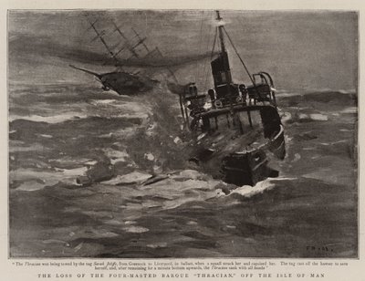 Tabet af den firemastede bark "Thracian" ud for Isle of Man (litho) af English School
