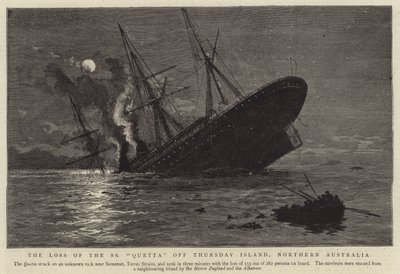 Tabet af SS "Quetta" ud for Thursday Island, det nordlige Australien (gravering) af English School
