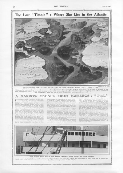 The Lost Titanic - Where She Lies in the Atlantic, from The Sphere, 27. april 1912 af English School