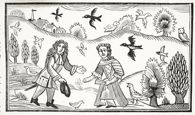 The Lovers Quarrel, illustration fra Chap-books of the Eighteenth Century af John Ashton, pub. 1882 af English School