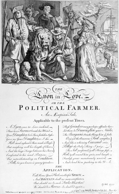 Der Löwe in der Liebe oder Ein politischer Bauer, 1738 von English School
