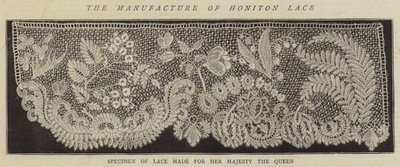 Fremstillingen af Honiton Lace (gravering) af English School
